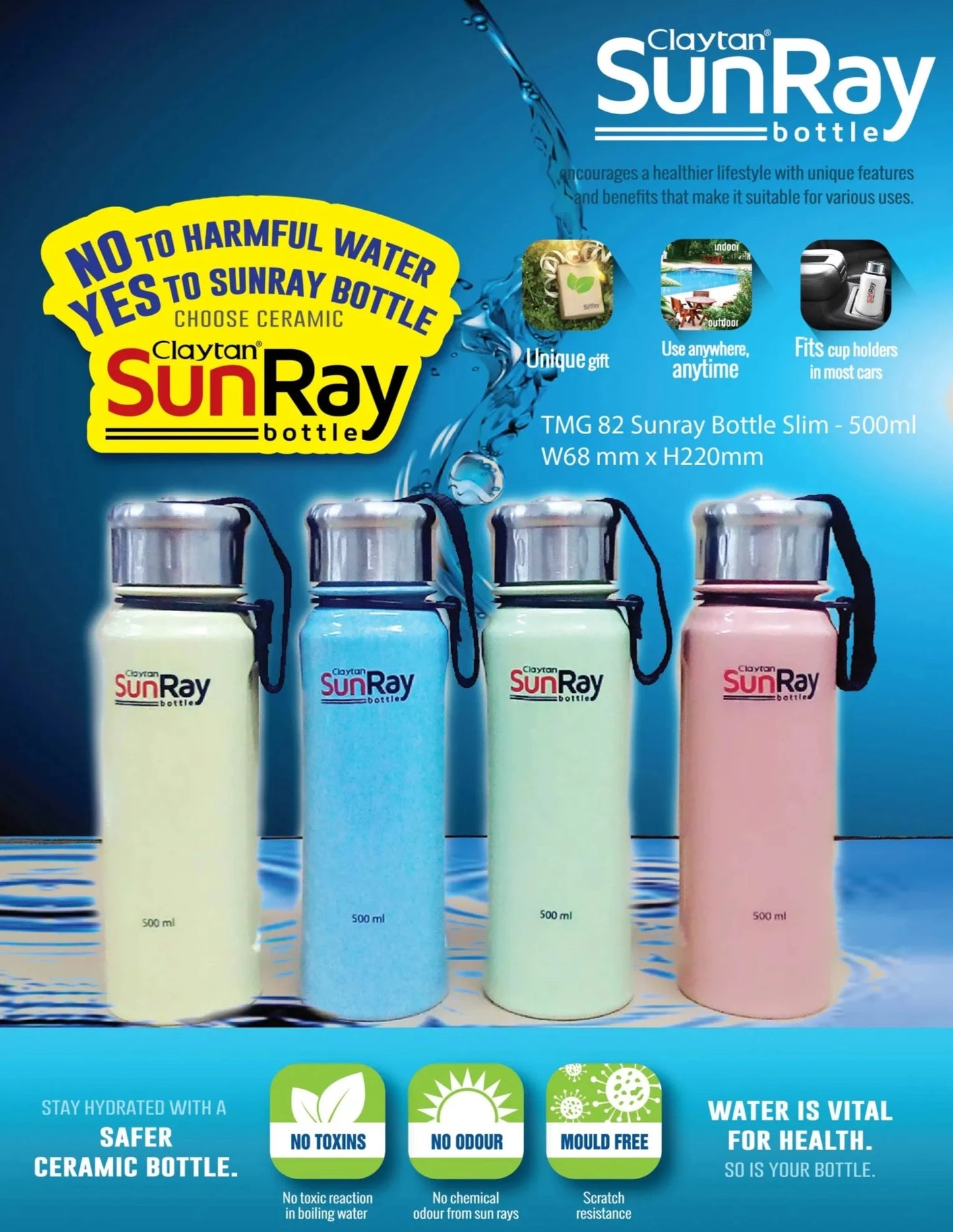 TMG82 SUNRAY BOTTLE SLIM 500ML WITH LID