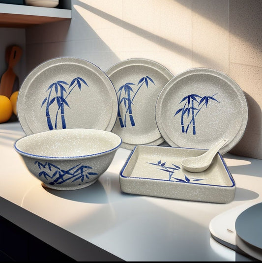 Elegant Ceramic Dining Collection - Snow with Blue Painting (SWBP) Tableware Sets